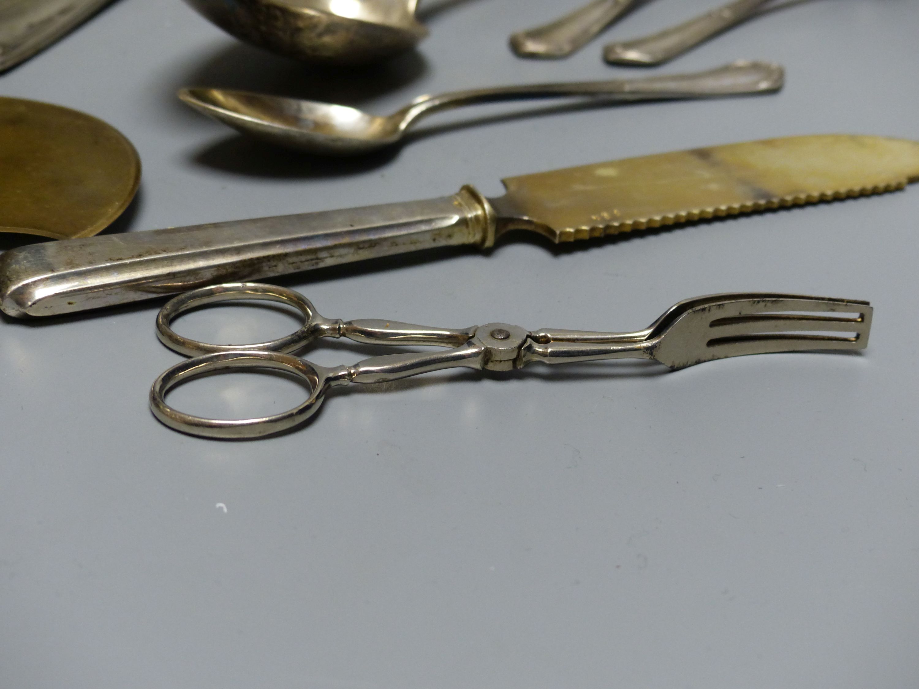 Four Austro Hungarian white metal salts and a quantity of assorted similar flatware etc.